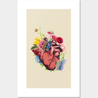 Floral Anatomical Heart with Butterflies Posters and Art